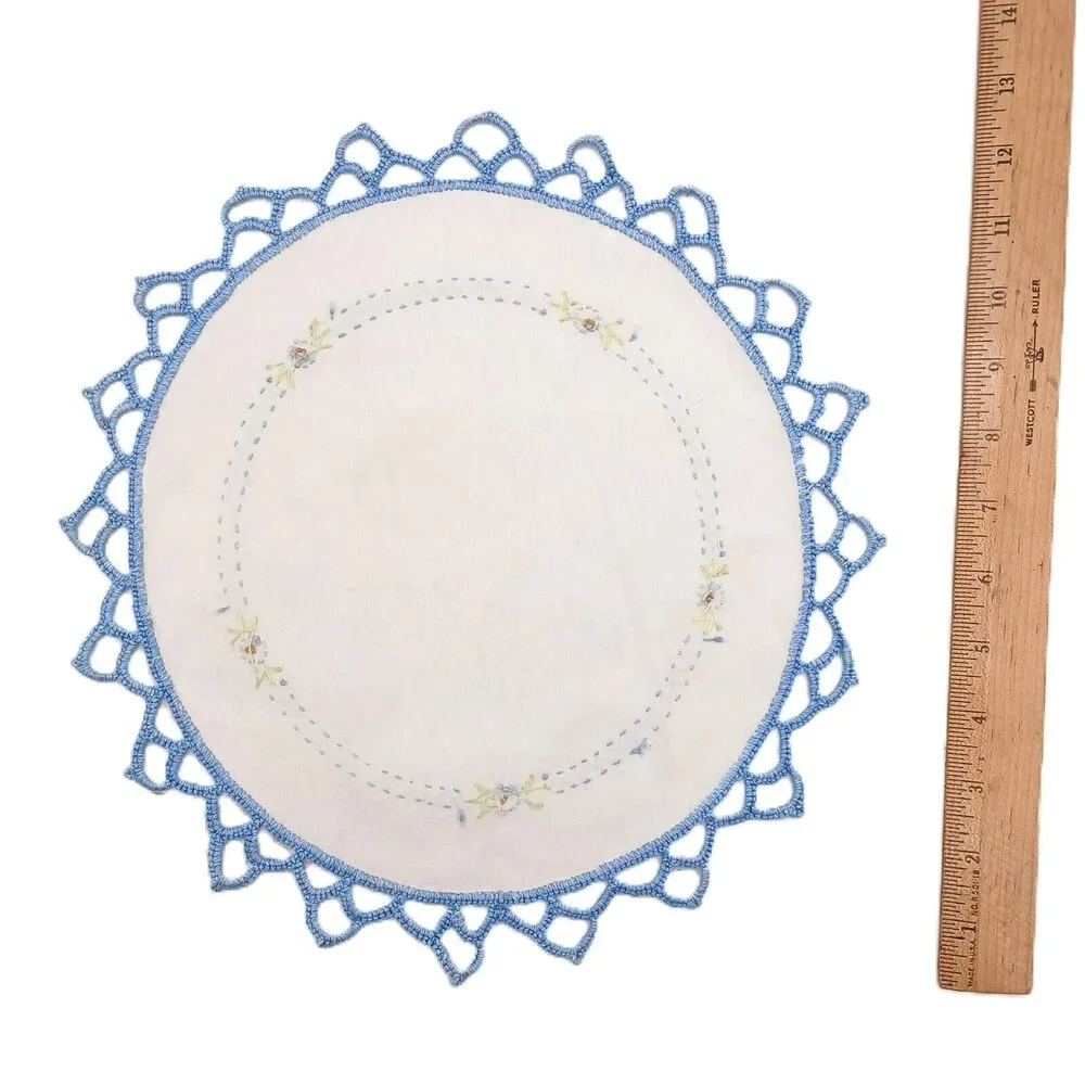 12 PCS Doilies Crochet Round Lace Blue Handmade Table Placemat Cotton Coasters
